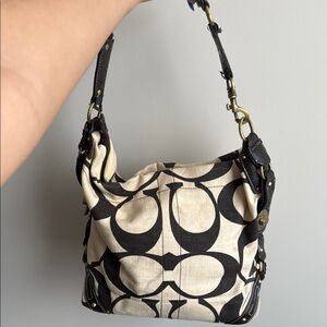 Coach Black and Cream Shoulder Bag with Signature Monogram